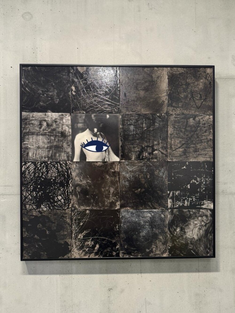 Original Mixed Media Monochromatic Collage Art Michael Mathews Square 24”